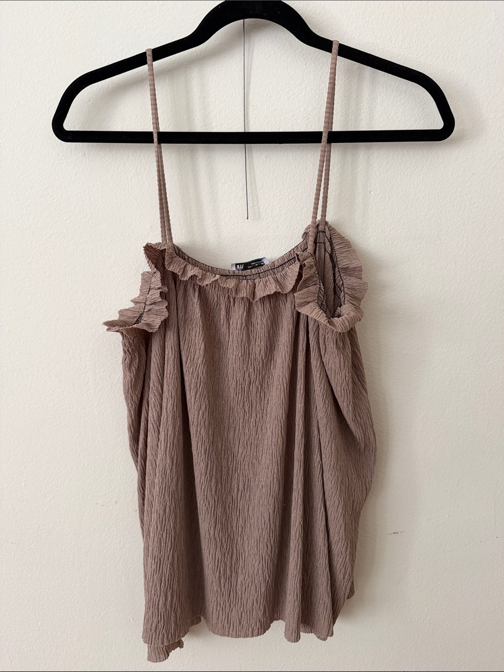 Zara Taupe Ruffle-Trim Spaghetti Strap Cami